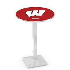 L217 University of Wisconsin (W)  42" Tall - 36" Top Pub Table with Chrome Finish