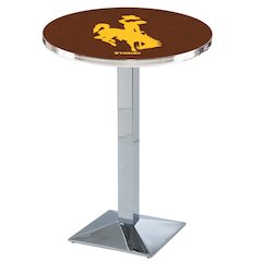 L217 University of Wyoming 42" Tall - 36" Top Pub Table with Chrome Finish