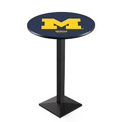 L217 University of Michigan 42" Tall - 36" Top Pub Table with Black Wrinkle Finish