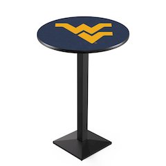 L217 West Virginia University 42" Tall - 36" Top Pub Table with Black Wrinkle Finish