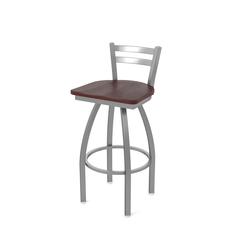 411 Jackie Low Back Stainless Steel 25" Swivel Counter Stool with Dark Cherry Oak Seat