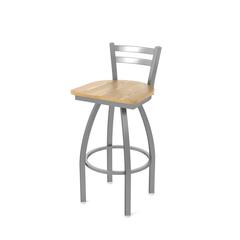 411 Jackie Low Back Stainless Steel 25" Swivel Counter Stool with Natural Oak Seat