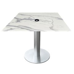 All-Season Table with 36" x 36" Square White Marble Top with Umbrella Hole