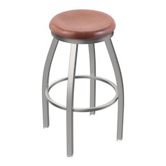 802 Misha Stainless Steel 36" Swivel Bar Stool with Medium Oak Seat