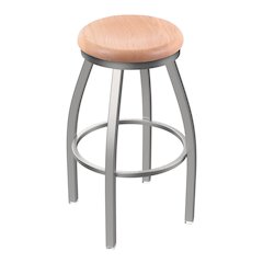 802 Misha Stainless Steel 25" Swivel Counter Stool with Natural Oak Seat
