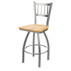 810 Contessa Stainless Steel 36" Swivel Bar Stool with Natural Oak Seat