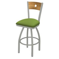 830 Voltaire 36" Swivel Counter Stool with Anodized Nickel Finish, Medium Back, and Canter Kiwi Green Seat
