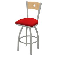 830 Voltaire 36" Swivel Counter Stool with Anodized Nickel Finish, Natural Back, and Canter Red Seat
