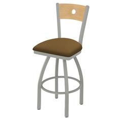 830 Voltaire 36" Swivel Counter Stool with Anodized Nickel Finish, Natural Back, and Canter Saddle Seat