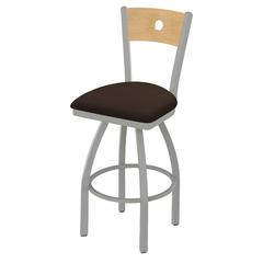 830 Voltaire 36" Swivel Counter Stool with Anodized Nickel Finish, Natural Back, and Rein Coffee Seat