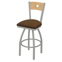 830 Voltaire 36" Swivel Counter Stool with Anodized Nickel Finish, Natural Back, and Rein Thatch Seat