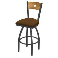 830 Voltaire 25" Swivel Counter Stool with Pewter Finish, Medium Back, and Canter Thatch Seat