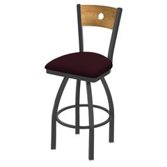 830 Voltaire 25" Swivel Counter Stool with Pewter Finish, Medium Back, and Canter Bordeaux Seat