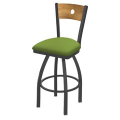 830 Voltaire 25" Swivel Counter Stool with Pewter Finish, Medium Back, and Canter Kiwi Green Seat