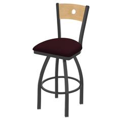 830 Voltaire 25" Swivel Counter Stool with Pewter Finish, Natural Back, and Canter Bordeaux Seat