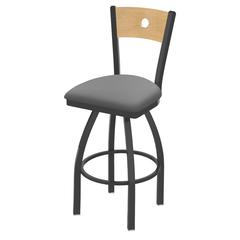 830 Voltaire 25" Swivel Counter Stool with Pewter Finish, Natural Back, and Canter Folkstone Grey Seat
