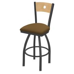 830 Voltaire 25" Swivel Counter Stool with Pewter Finish, Natural Back, and Canter Saddle Seat