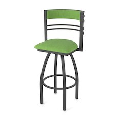 Swivel Counter Stool with Pewter Finish and Graph Parrot Seat and Back