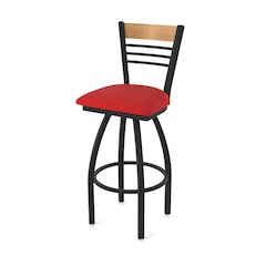 25" Swivel Counter Stool, Black Wrinkle Finish, Medium Back, Canter Red Seat