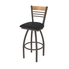 25" Swivel Counter Stool, Bronze Finish, Medium Back, Black Vinyl Seat