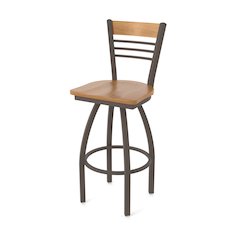 25" Swivel Counter Stool, Bronze Finish, Medium Back, Medium Maple Seat