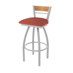 25" Swivel Counter Stool, Anodized Nickel Finish, Medium Back, Graph Poppy Seat