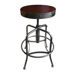 910 Industrial-Adjustable Stool with Clear Coat Finish and Dark Cherry Distressed Hardwood Seat