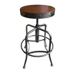 910 Industrial-Adjustable Stool with Clear Coat Finish and Medium Distressed Hardwood Seat