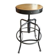 910 Industrial-Adjustable Stool with Clear Coat Finish and Natural Distressed Hardwood Seat