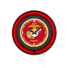 United States Marine Corps (Red/Yellow) 15" Double Neon Wall Clock