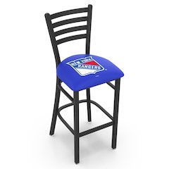 L004 - 25" Black Wrinkle New York Rangers Stationary Counter Stool with Ladder Style Back by Holland Bar Stool Co.