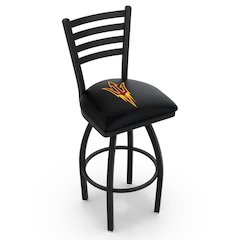 L014 - 36" Black Wrinkle Arizona State Swivel Bar Stool with Ladder Style Back and Pitchfork Logo by Holland Bar Stool Co.