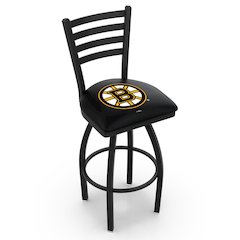 L014 - 36" Black Wrinkle Boston Bruins Swivel Bar Stool with Ladder Style Back by Holland Bar Stool Co.