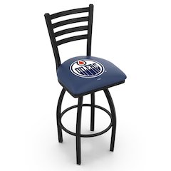 L014 - 36" Black Wrinkle Edmonton Oilers Swivel Bar Stool with Ladder Style Back by Holland Bar Stool Co.