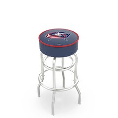25" L7C1 - 4" Columbus Blue Jackets Cushion Seat with Double-Ring Chrome Base Swivel Bar Stool by Holland Bar Stool Company