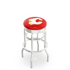 25" L7C3C - Chrome Double Ring Calgary Flames Swivel Bar Stool with 2.5" Ribbed Accent Ring by Holland Bar Stool Company