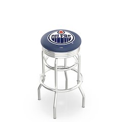 25" L7C3C - Chrome Double Ring Edmonton Oilers Swivel Bar Stool with 2.5" Ribbed Accent Ring by Holland Bar Stool Company