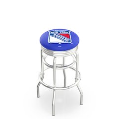25" L7C3C - Chrome Double Ring New York Rangers Swivel Bar Stool with 2.5" Ribbed Accent Ring by Holland Bar Stool Company