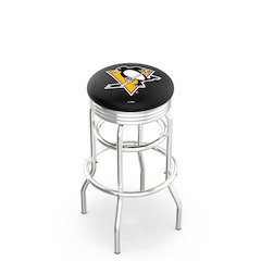 25" L7C3C - Chrome Double Ring Pittsburgh Penguins Swivel Bar Stool with 2.5" Ribbed Accent Ring by Holland Bar Stool Company