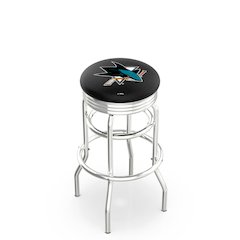 25" L7C3C - Chrome Double Ring San Jose Sharks Swivel Bar Stool with 2.5" Ribbed Accent Ring by Holland Bar Stool Company