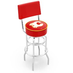 25" L7C4 - Chrome Double Ring Calgary Flames Swivel Bar Stool with a Back by Holland Bar Stool Company