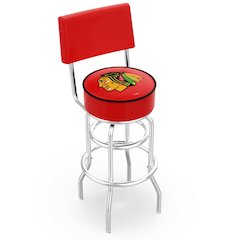 25" L7C4 - Chrome Double Ring Chicago Blackhawks Swivel Bar Stool with a Back by Holland Bar Stool Company
