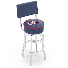 25" L7C4 - Chrome Double Ring Columbus Blue Jackets Swivel Bar Stool with a Back by Holland Bar Stool Company