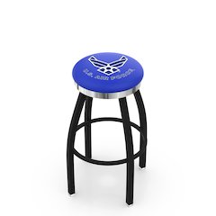 36" L8B2C - Black Wrinkle U.S. Air Force Swivel Bar Stool with Chrome Accent Ring by Holland Bar Stool Company
