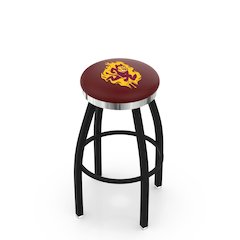 36" L8B2C - Black Wrinkle Arizona State Swivel Bar Stool with Chrome Accent Ring and Sparky Logo by Holland Bar Stool Company