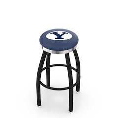 36" L8B2C - Black Wrinkle Brigham Young Swivel Bar Stool with Chrome Accent Ring by Holland Bar Stool Company