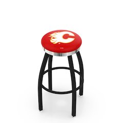 36" L8B2C - Black Wrinkle Calgary Flames Swivel Bar Stool with Chrome Accent Ring by Holland Bar Stool Company