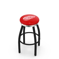 36" L8B2C - Black Wrinkle Detroit Red Wings Swivel Bar Stool with Chrome Accent Ring by Holland Bar Stool Company