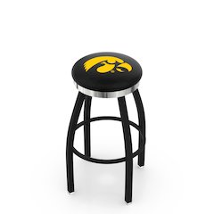 36" L8B2C - Black Wrinkle Iowa Swivel Bar Stool with Chrome Accent Ring by Holland Bar Stool Company