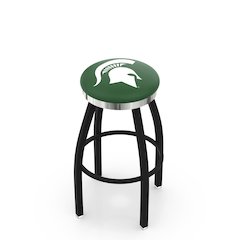 36" L8B2C - Black Wrinkle Michigan State Swivel Bar Stool with Chrome Accent Ring by Holland Bar Stool Company